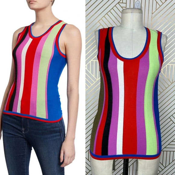 Diane von Furstenberg Carolina Block-Stripe Knit Tank Top Light Cerise‎ Size XS - Picture 1 of 12